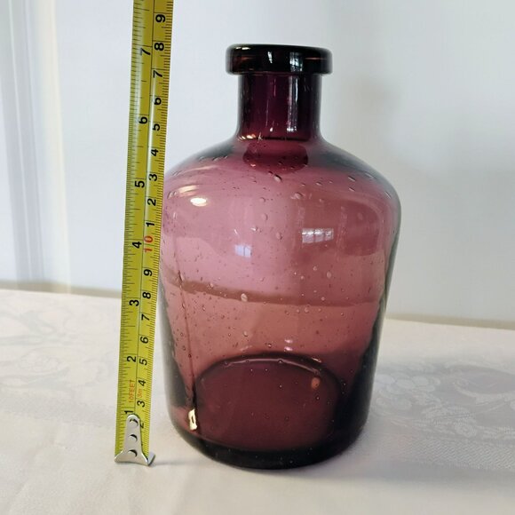 Vintage 1980s Amethyst Hand blown Seeded Bubble Art Glass Vase Jar, Purple Blown - Picture 3 of 7